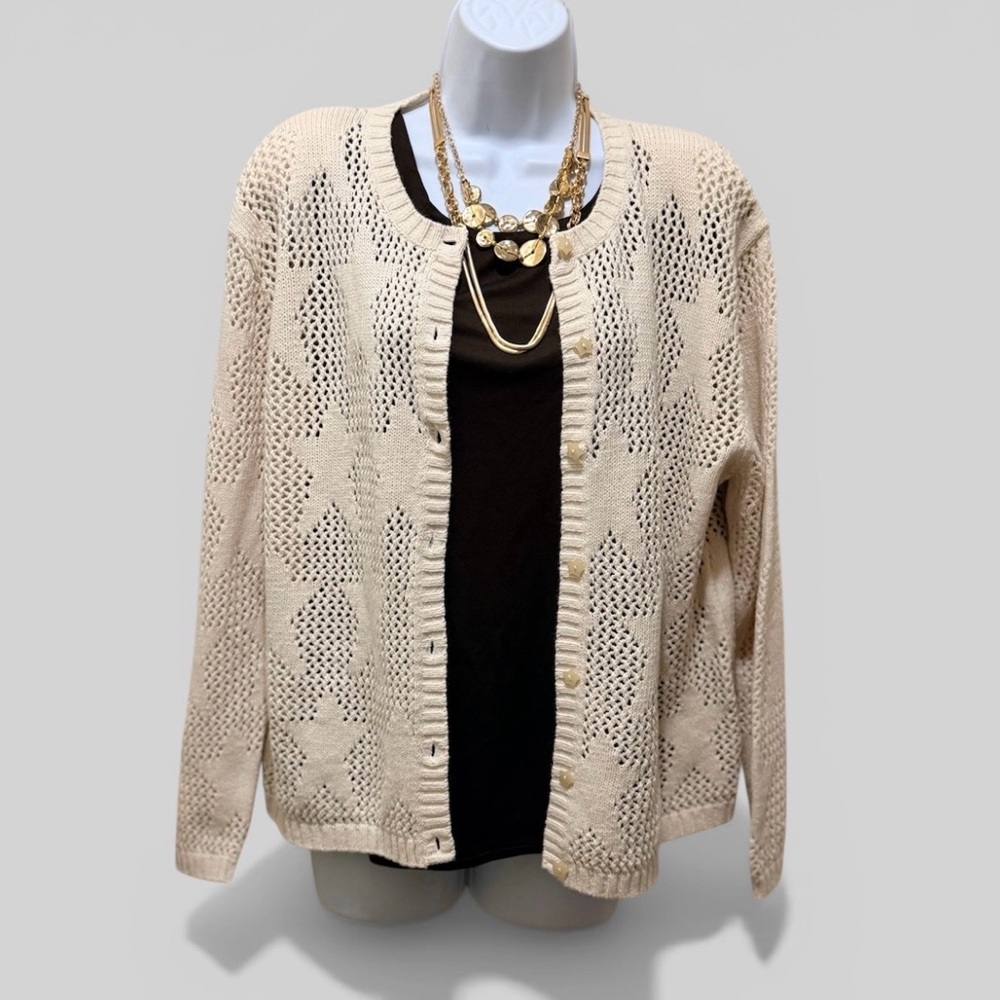 NWT Christopher & Banks Vintage Open Knit Button Front Star Pattern Cardigan